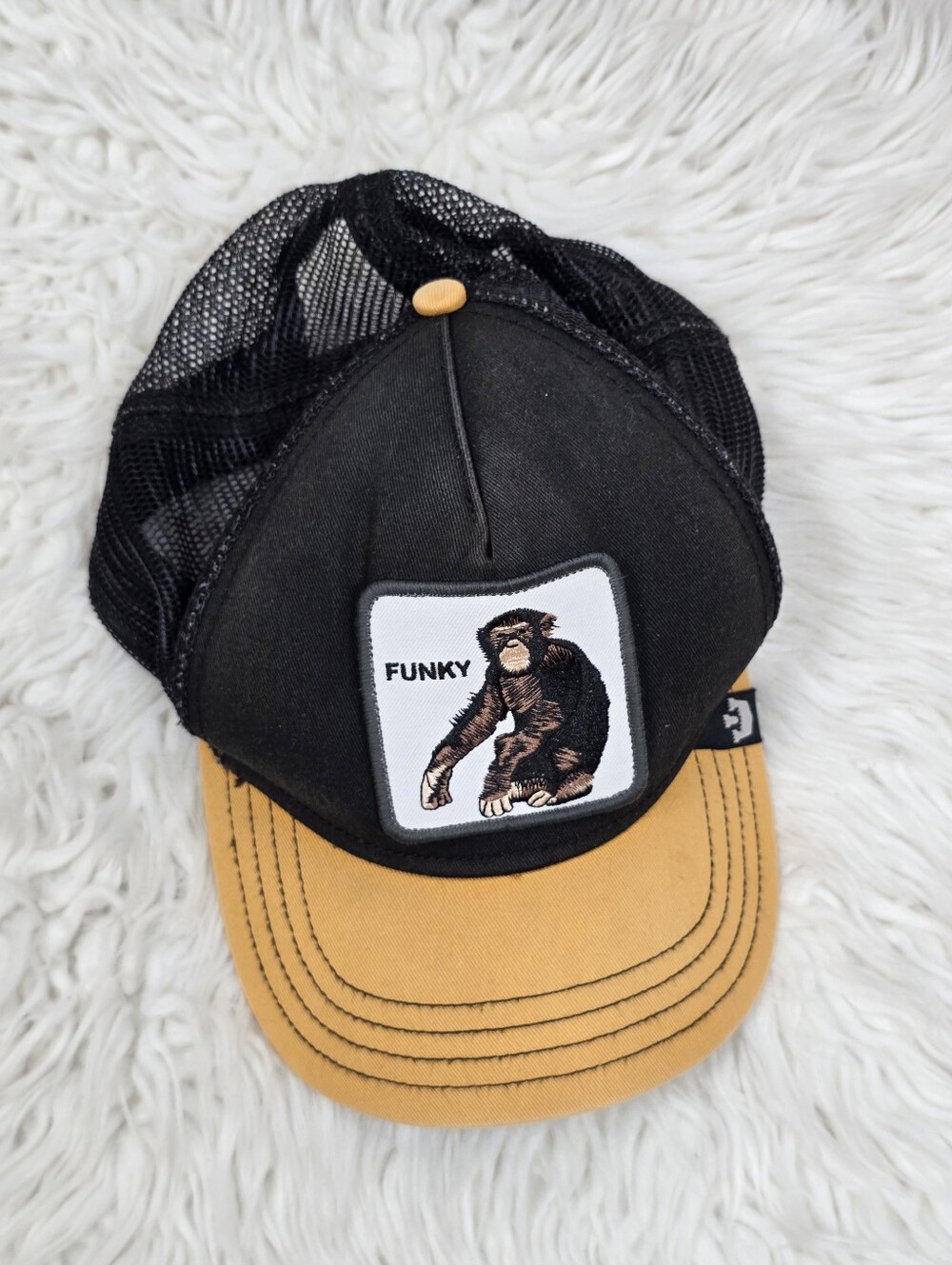 Goorin Bros Mens Trucker Hat Funky Monkey Patch Black Yellow Snapback Sz.OS